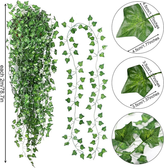 Uandhome 84 Feet 12 Strands Artificial Ivy Leaf Plants Vines Hanging Garland Fake Greenery Vines Foliage Flowers Home Kitchen Garden Office Wedding Wall Decor