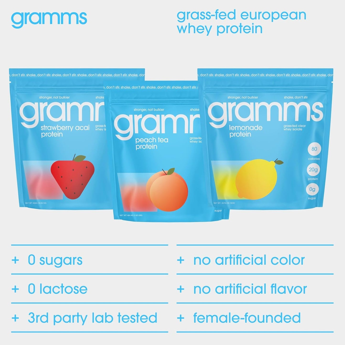 GRAMMS Clear Protein Powder, 18 Servings – 20g Grass-Fed Whey Isolate, Third-Party Lab Tested, Zero Sugar, Zero Lactose, Non-Bloating, Non-GMO, Protein for Women – Light & Refreshing Peach Tea Flavor