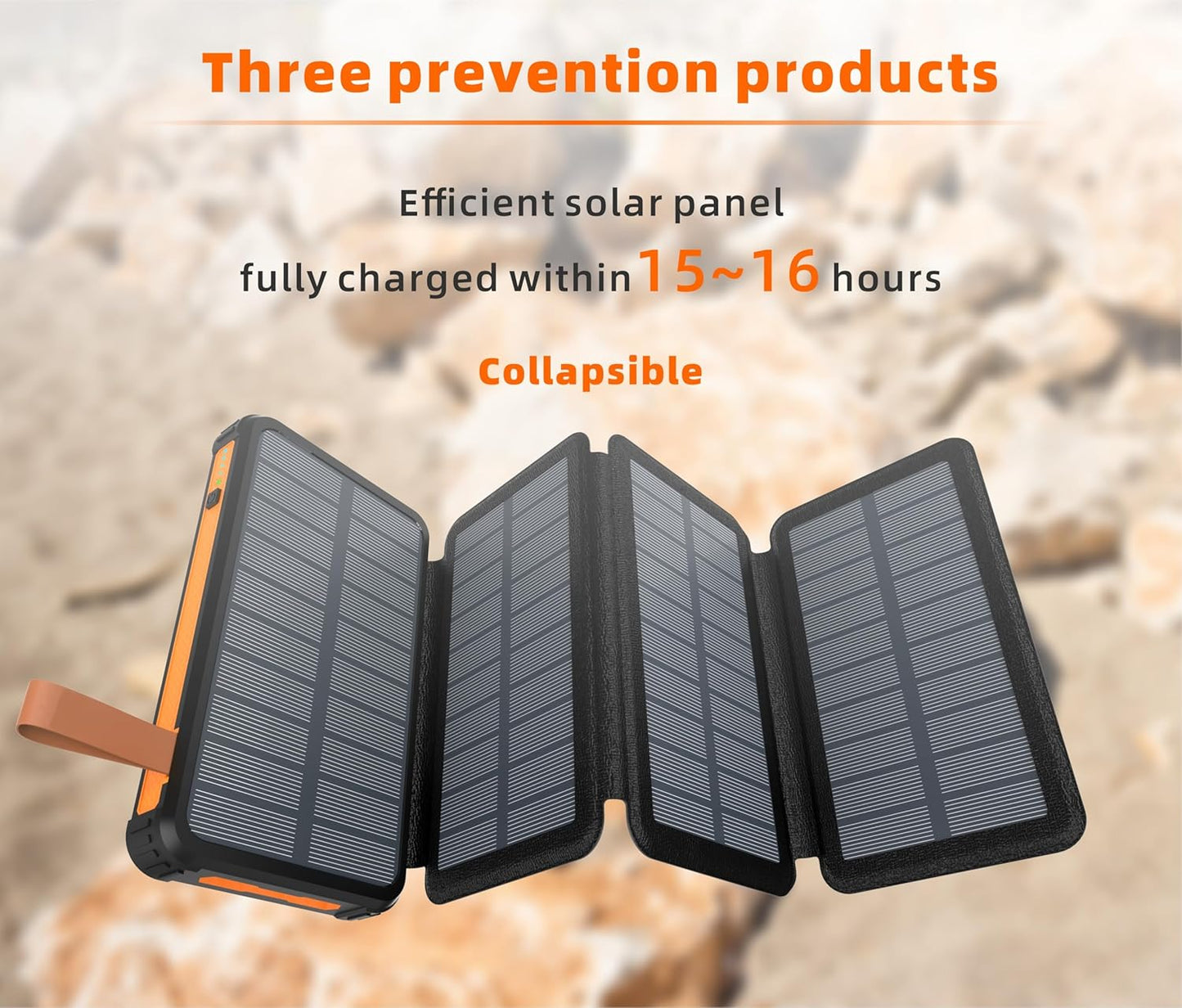 Yukaione 16000mAh Solar Power Bank with LED Light, Foldable 3-Panel Solar Charger, 5W Wireless Charging, USB-C Output, Waterproof Dustproof Shockproof Portable Battery (Blue)