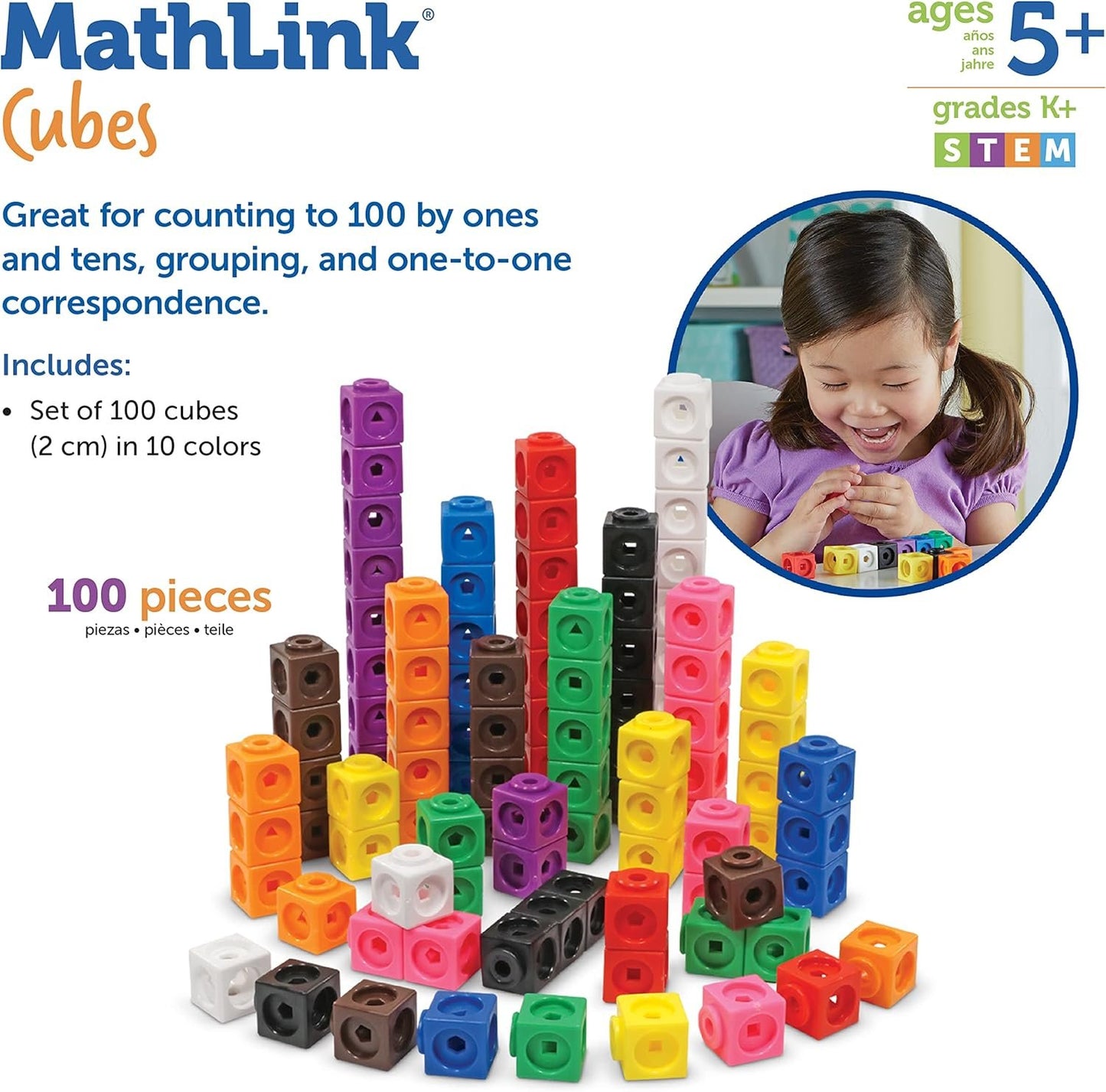 Learning Resources Mathlink Cubes, Set of 100 Cubes