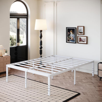 DiaOutro 18 Inch King Bed Frame Heavy Duty Metal Platform No Box Spring Needed, Maximum Storage, Easy Assembly, No Noise, White
