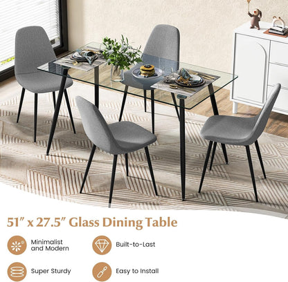 Tangkula Glass Dining Table for 4, 51" Modern Rectangular Table with Spacious Tempered Glass Tabletop & Wood Grain Steel Legs, Simplistic Kitchen Table, Versatile Table for Home Office