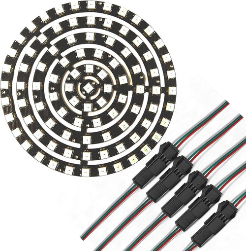 Lonely Binary 6-Pack WS2812B RGB LED Ring Set â€“ 93 Individually Addressable 5050 RGB LEDs, Modular Circular Dream Color Rings (110mmâ€“10mm) DC5V for Arduino, ESP32, Raspberry Pi, LED Art & DIY Projects