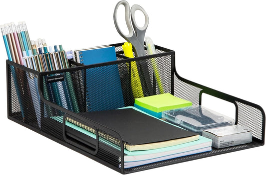Mind Reader Desktop Organizer, File Storage, Accessory Storage, Workspace, Office, Metal Mesh, 29.2L x 37.5W x 14H cm, Black