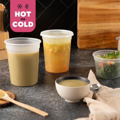 Deli Containers With Lids - [40 Pack] - (16 Oz) - Soup & Food Storage Containers Takeout To Go - Storage and Freezer Airtight Plastic Containers - Microwave (Not Lids), Freezer & Dishwasher Safe