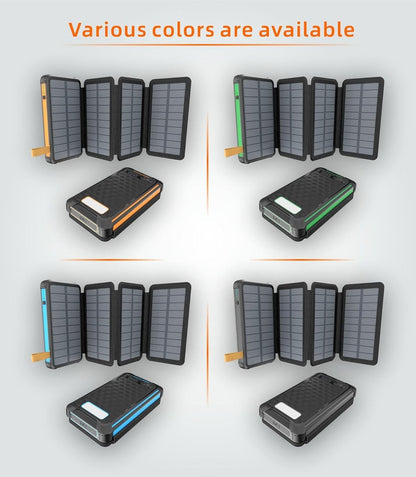 Foldable solar power bank – lightweight and portable | one-touch unfolding | large capacity and multiple outputs – suitable for outdoor camping and long-distance travel (Wireless charging,black)