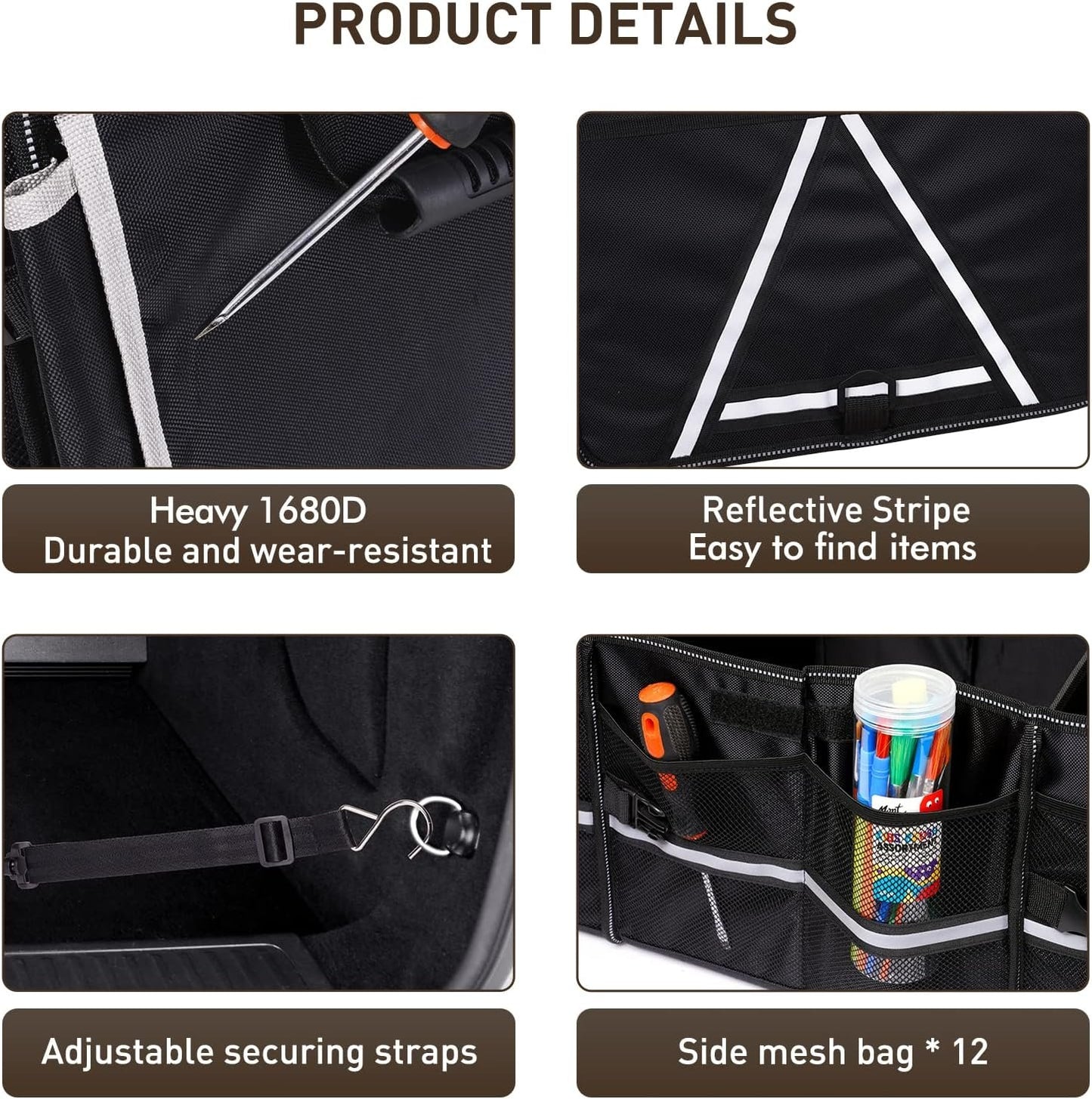 HIRALIY 4 in 1 Car Trunk Storage Organizer, Multi Compartment Collapsible Trunk Storage Box with Leakproof Insulated Bag for Car Truck SUV