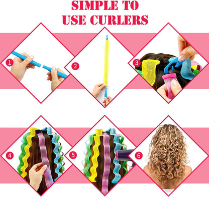 WILLBOND 30 Piece Set Heatless Spiral Curlers No Heat Hair Waver Spiral Curlers Rollers with 2 Styling Hooks for Most Hairstyles (25 cm)