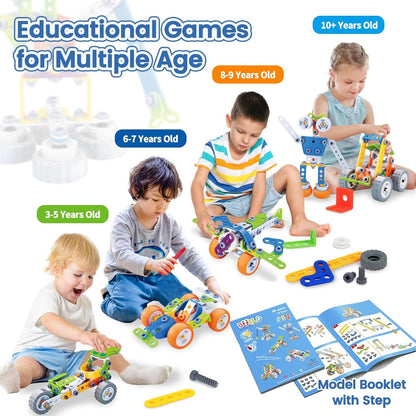 AKILION Toys for 3 4 5 6 Year Old Boys Gifts Kids Toys, 10 in 1 STEM Construction Set Building Toys for Children, Take Apart Helicopter Car Robot Toy with Drill Tool, Educational Learning Game