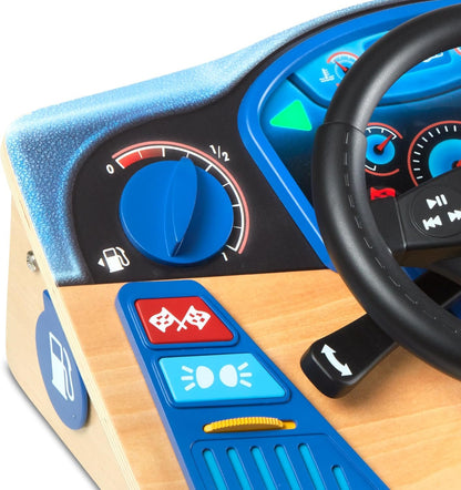 Melissa & Doug Vroom & Zoom Interactive Wooden Dashboard Steering Wheel Pretend Play Driving Toy | Kids Activity Board, Toddler Sensory Toys For Ages 3+ Blue