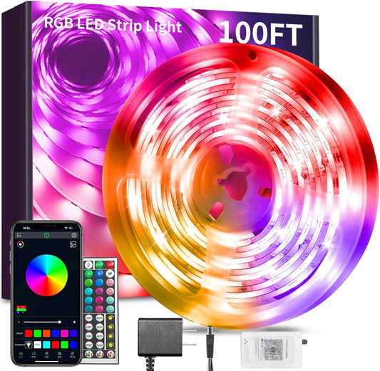 Bathebright 100FT led Lights Strip for Bedroom Smart Music Sync RGB Color Changing with App and Remote Control, Power Supply Led Strip Lights Lumiere Led for Home Party Room Decor