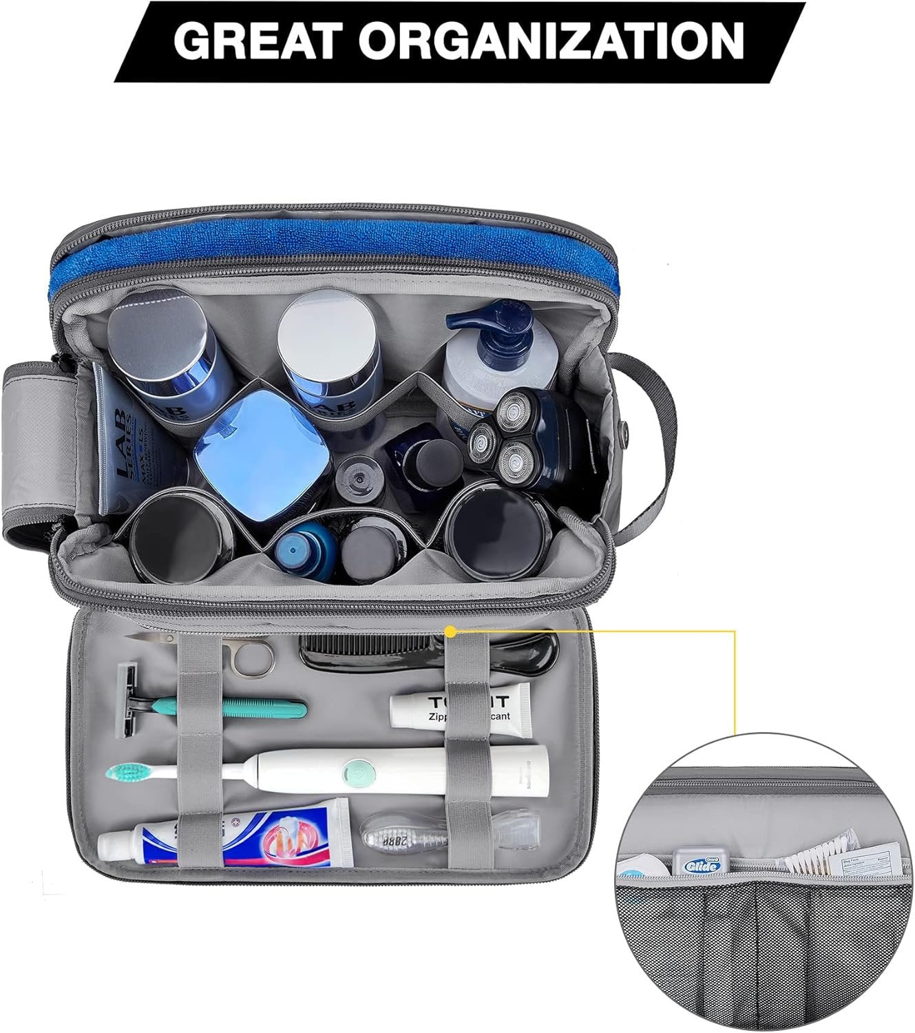 BAGSMART Toiletry Bag for Men, Travel Toiletry Organizer Dopp Kit Water-Resistant Shaving Bag for Toiletries Accessories, Grey