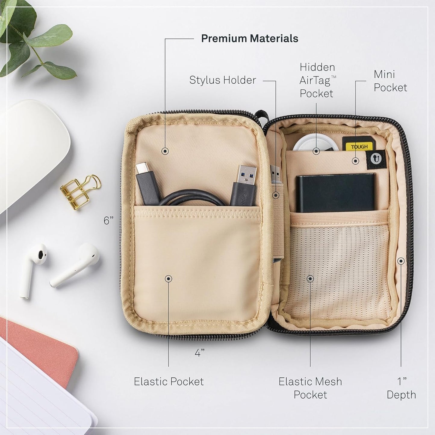 UT Wire Folio Mini Tech Gear Pouch with Label Identification for Travel, Gym, Work Organizer for Cables Chargers, Electronic Accessories, Black