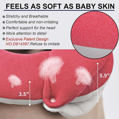 BUYUE Travel Neck Pillows for Airplanes, 360° Head Support Sleep for Long Flight, Skin-Friendly & Breathable, Kit with 3D Contoured Eye Mask, Earplugs and Storage Bag (Adult, Pink, 100+ lbs)