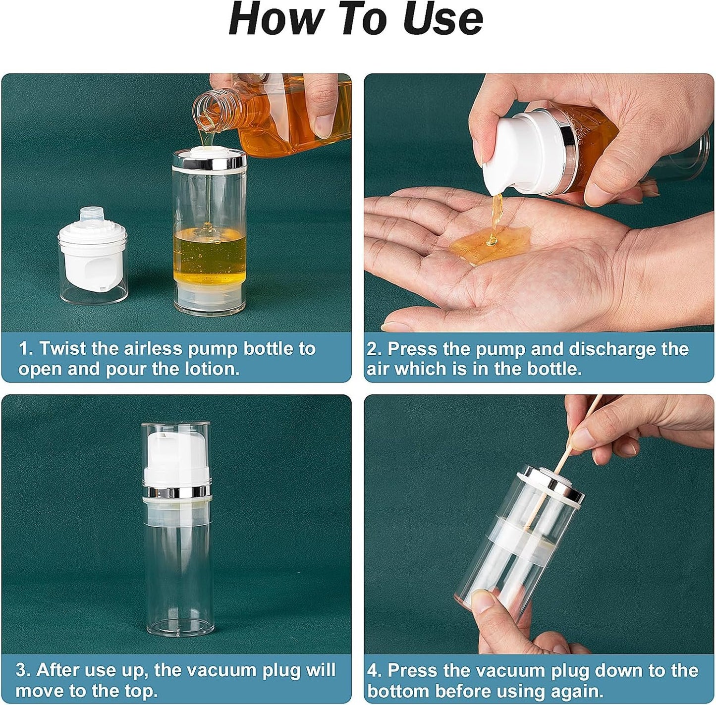 Decorniqu Airless Pump Jars 3.4oz/100ml 5 Pack Travel Pump Bottles for Lotion, Shampoo, Cream with Labels (Clear)
