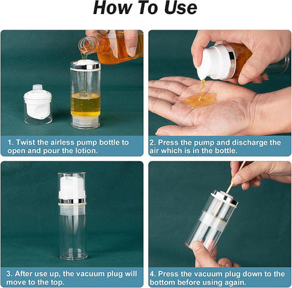 Decorniqu Airless Pump Jars 3.4oz/100ml 5 Pack Travel Pump Bottles for Lotion, Shampoo, Cream with Labels (Clear)