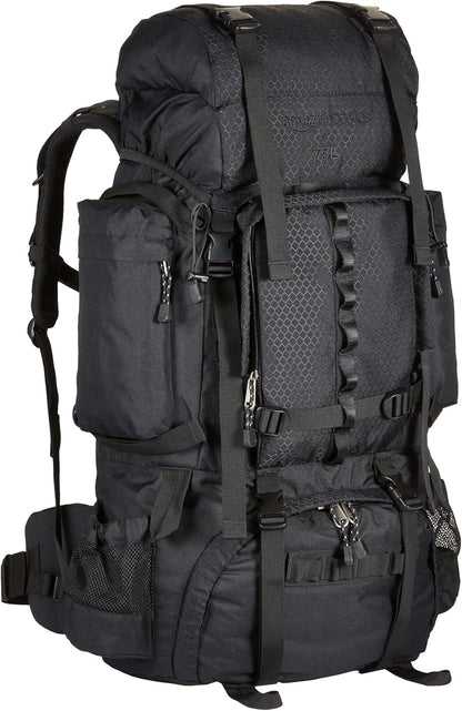 Amazon Basics Internal Frame Hiking Backpack with Rainfly, Rucksack Bag for Men & Women, Large Water Resistant Trekking Hiking Bag Travel Backpack, 75L, Black