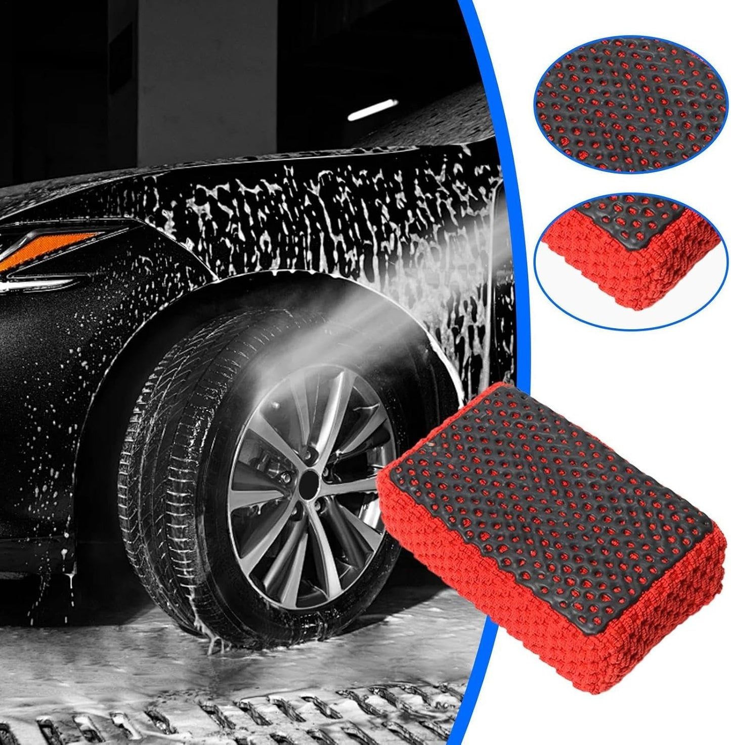 Car Detailing Sponge, Wash Mud Brush, 5.12in Cleaning Scrub Tool, Non Scratch, All Purpose Utility Pad for Auto Care, Household, Garage, Vehicle, Interior, Exterior Use
