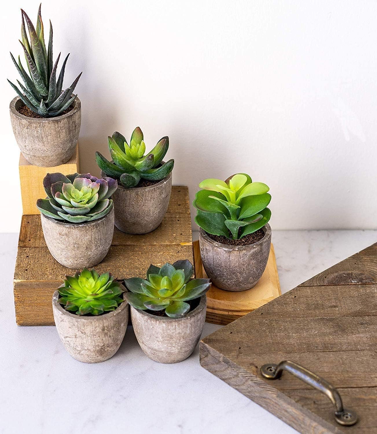 Artificial Plant 6 Pack Fake Plants Bathroom Decor Artificial Succulents Plante Artificielle Artificial Plants for Decor for Indoor Home Office Table Decoration (Grey)
