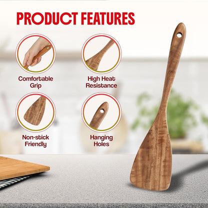 6-Piece Wooden Spoons for Cooking, Acacia Wood Cooking Utensils Set, Kitchen Utensils for Nonstick Pans and Cookware | Wooden Spatulas & Spoons | Heat Resistant, Comfort Grip, Eco-Friendly, Non Toxic