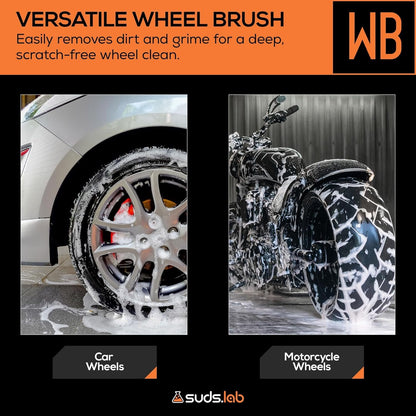Suds Lab WB Premium Microfiber Wheel Cleaning Brush, Ultra-Soft Scratch-Free Car Detailing Tool for Rims, Tires, and Wheels, Ergonomic Handle, Machine Washable, Safe for All Vehicle Types, Reusable