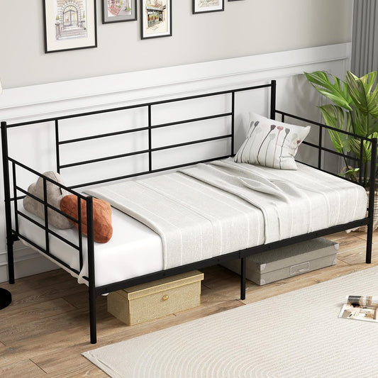 Giantex 2-in-1 Single Daybed, Sofa Bed with Arms & Back, Single Platform Bed with Metal Slat Support for Living Room, Guest Room, No Box Spring Needed