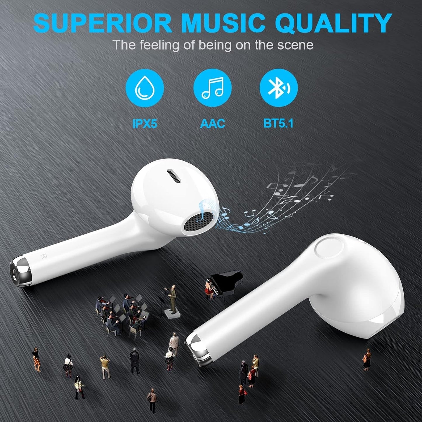 Wireless Earbuds, yobola Bluetooth Earbuds, IPX5 Waterproof Wireless Headphones Touch Control, Bluetooth Headphones 5.1 Built-in Microphone, 25 Hrs with USB-C Charging with Running/Fitness
