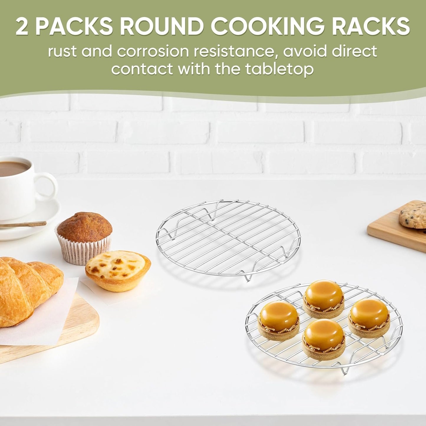 HaWare Round Cooling Rack, Stainless Steel Steaming Roasting Baking Wire Rack Set of 2, Multi-purpose for Air-fryer Canning Pressure Cooker Stockpot Round Cake Pan, Oven & Dishwasher Safe (7.5 Inches)