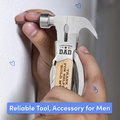Multi Tool Hammer - Birthday Gifts from Daughter - Mens Gifts for World's Best Dad - 6" Multifunctional with Screwdriver, Plier, Wire Cutter/Stripper, Tools for Dad