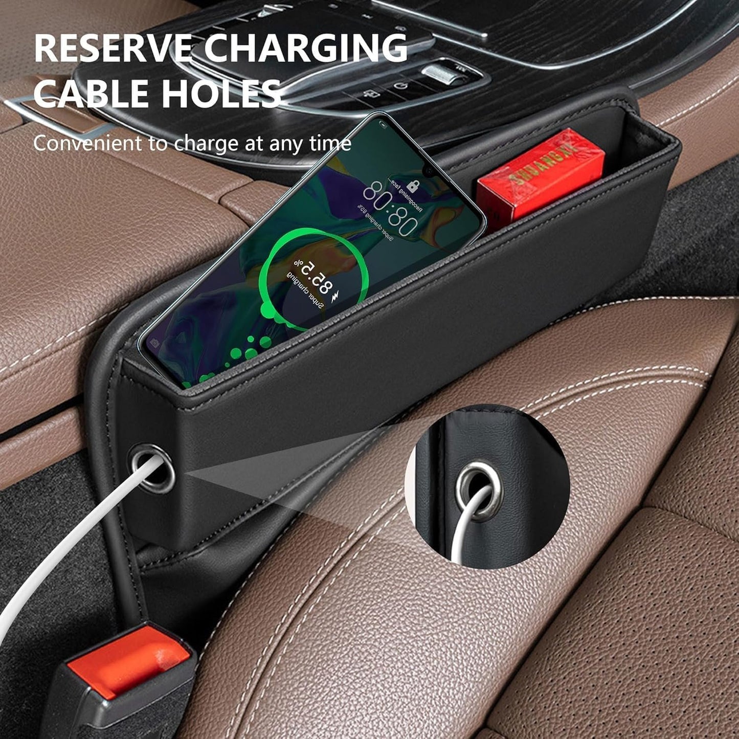 Car Seat Gap Filler, Universal Car Seat Gap Organizer, Leather Car Seat Storage Box, Black Front Seat Gap Filler &Pocket, Interior Automotive Accessory for Holding Phones Cards Keys Wallet