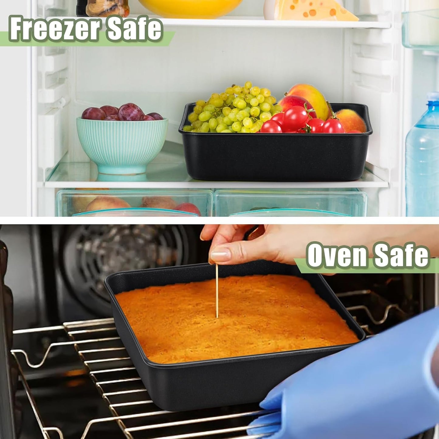 E-far 8x8 Inch Square Baking Pan, Nonstick Stainless Steel Square Cake Pans Set of 2, Metal Square Pan Set for Baking Cake Lasagna Brownies, Non-Toxic & Easy Release, Rust Free & Oven Safe