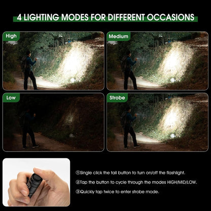 PIOOCAN Flashlight Rechargeable 1200 Lumens EDC Flashlight, Lampe De Poche Rechargeable Flashlights with Clip, Super Bright Small Flashlight with 4 Modes for Camping, Outdoor, and Emergency (Black)