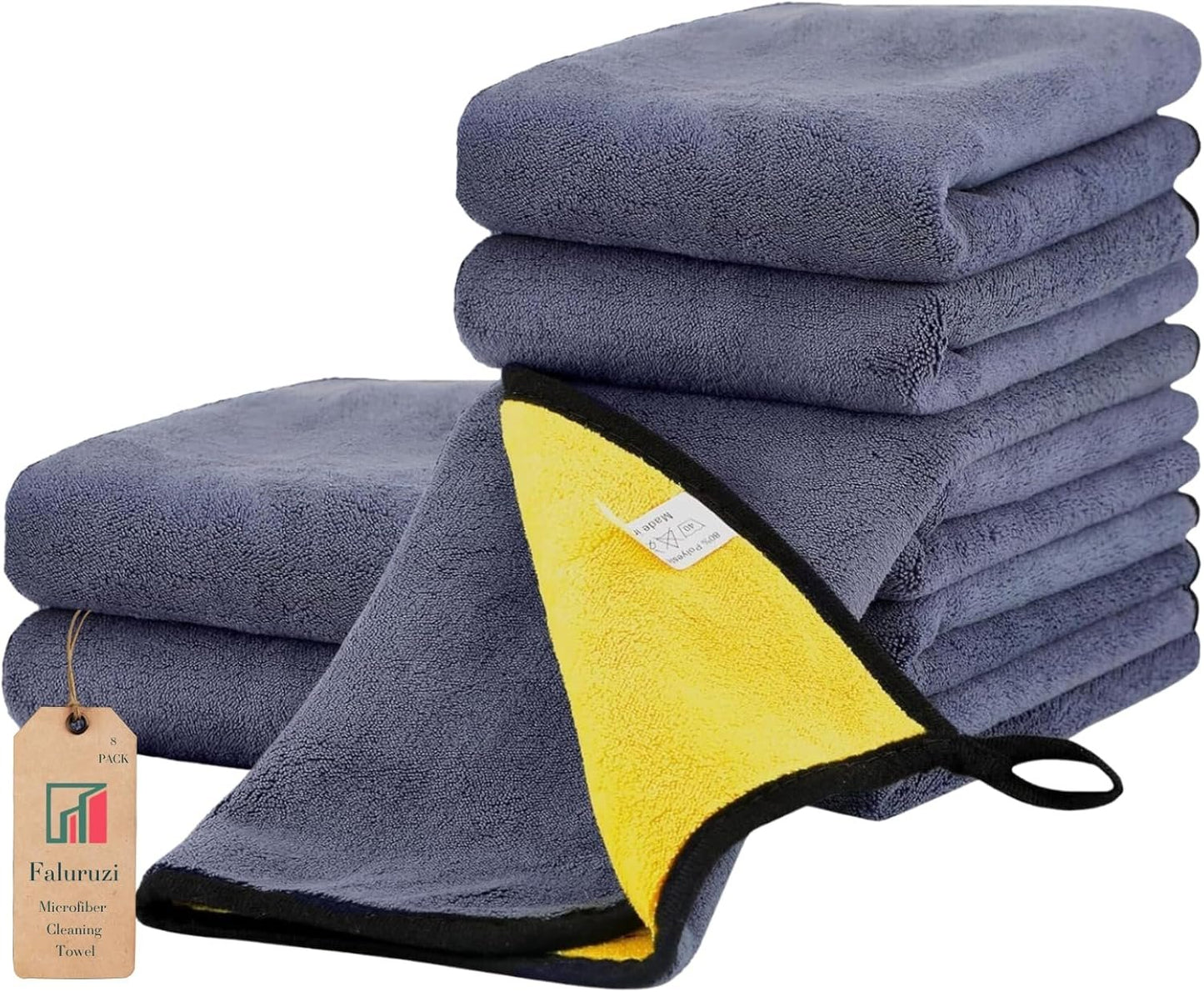 Gifts for Women 8 Pcs Microfiber Cleaning Towel Auto Detailing Cloth Drying Wash Towels Polishing Waxing Dry for Cars Absorbent Towel,Rags for House, Kitchen, Car Care 16" x 16" (8)