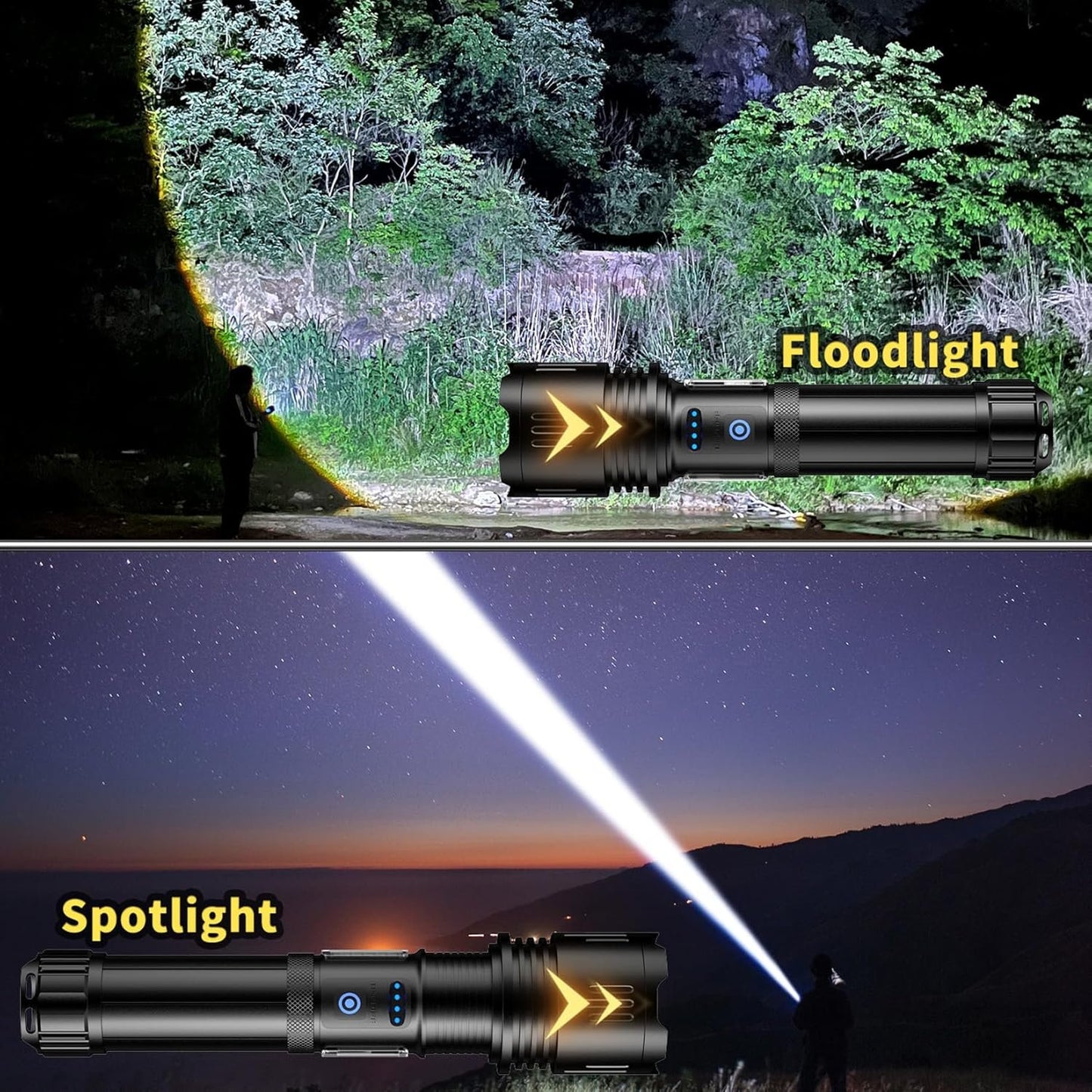 ASORT Rechargeable Flashlight - High Lumens Led Tactical Flashlight with Dual COB Lights, Zoom, 10 Modes, IP67 Waterproof, Perfect for Camping, Emergencies, and Dog Walking