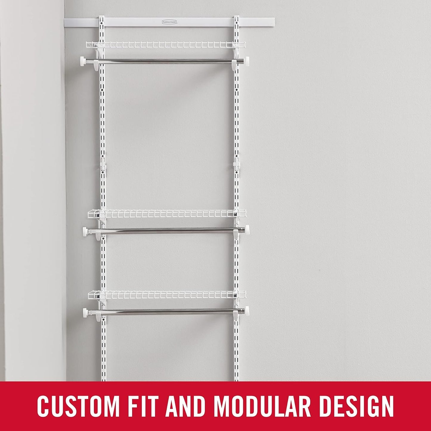 Rubbermaid Configurations Custom Closet Kit 2-4 Ft. Adjustable Metal Wire Shelving White Finish Expandable Organization System Hardware Included for Home Closet/Pantry/Laundry/Mudroom