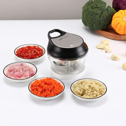 HfGrey - Stainless Steel Hand Held Vegetable Chopper, Multi Purpose Manual Food Chopper - Onion Chopper - Garlic Chopper - Nut Chopper - Veggie Chopper dicer, Hand Pull Manual Food Processor