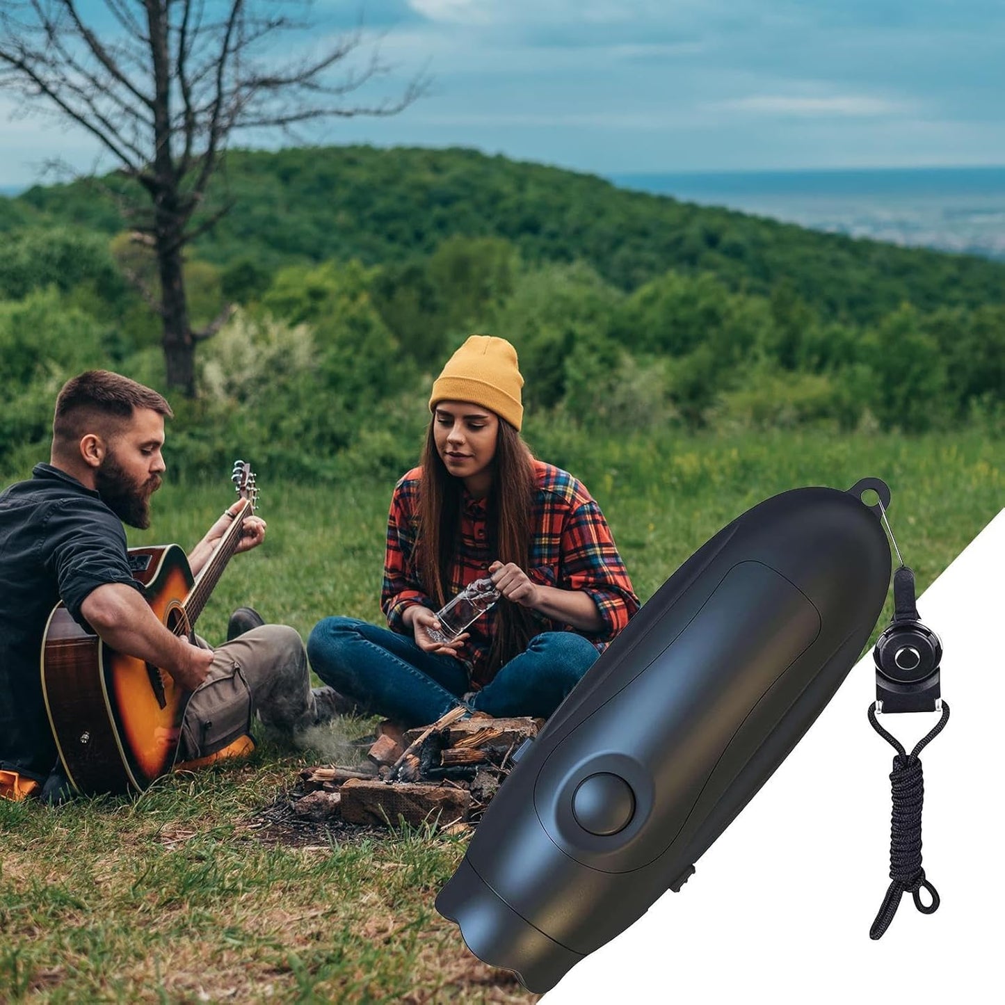 Electric Whistle, Safety Sports Whistle, 3 Tone Adjustable Sound, Ricaricabile con cordino, Alert Alert Tool for Coaching Outdoor Events, Black/Blue