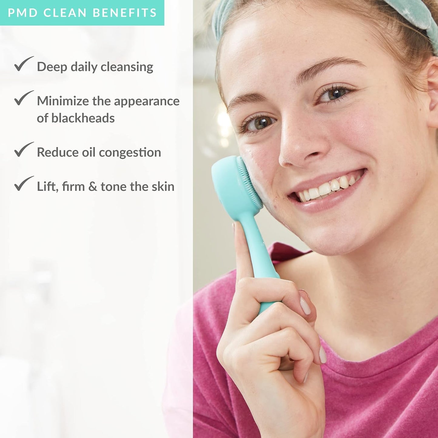 PMD Clean - Smart Facial Cleansing Device with Silicone Brush & Anti-Aging Massager - Waterproof - SonicGlow Vibration Technology
