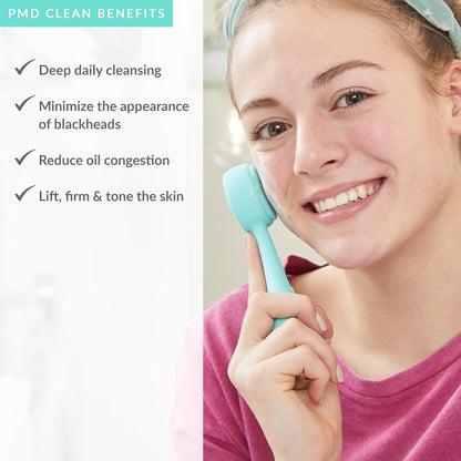 PMD Clean - Smart Facial Cleansing Device with Silicone Brush & Anti-Aging Massager - Waterproof - SonicGlow Vibration Technology