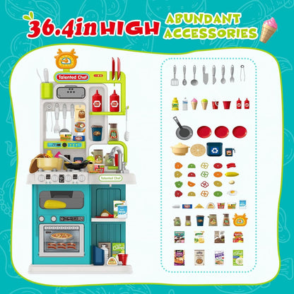 Kids Kitchen Playset for Toddler with Sound & Light, Cooking Stove with Steam, Play Sink and Toy Kitchen Accessories for Toddlers Kids Boys Girls (Green)