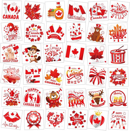 Konsait 72 Pcs Canada Day Tattoos, Red and White Maple Leaf Temporary Tattoos Kids Adults Happy Canada Day Decorations Canadian Flag Fake Tattoo Stickers Patriotic Party Favor Body Makeup Accessories
