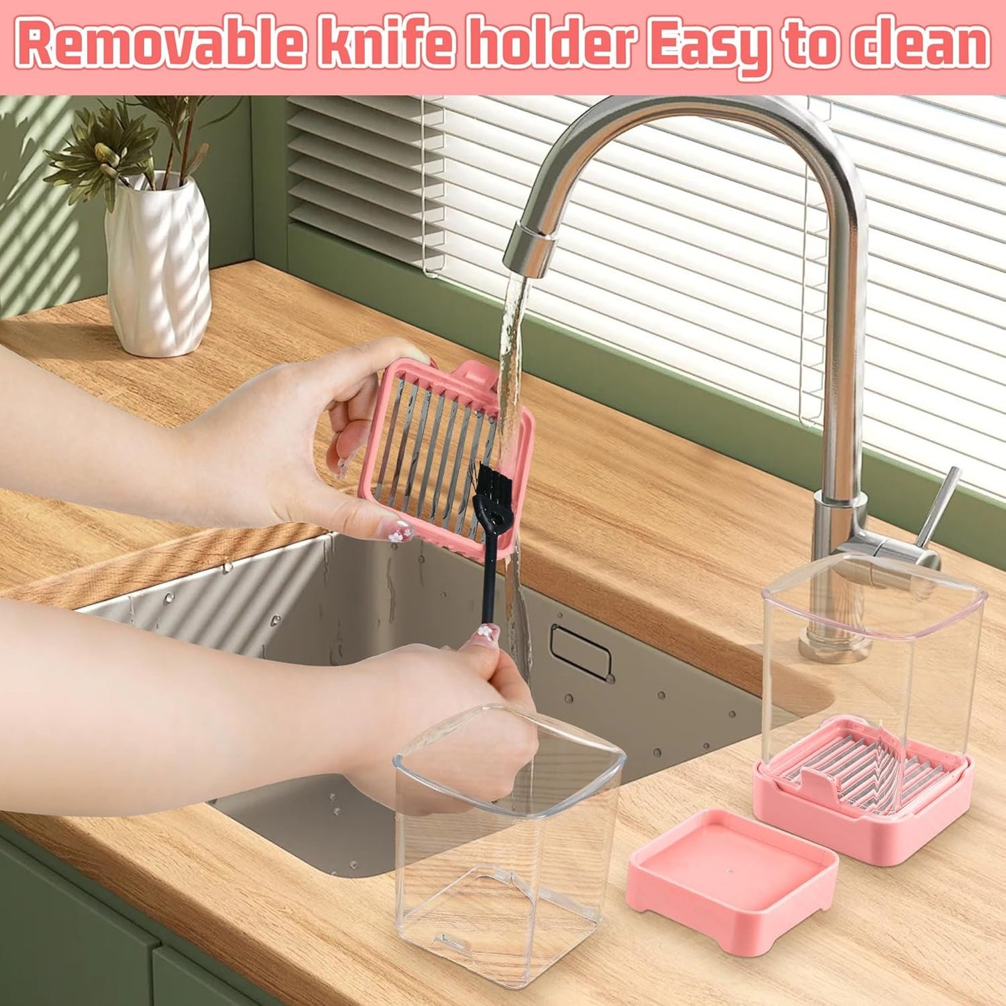 Fruit & Veggie Slicer Cup - Removable Blades & Food Push Plate - Strawberry, Banana, Egg & Grape Cutter - Safe & Portable Kitchen Slicing Tool for Easy Food Prep (Pink)