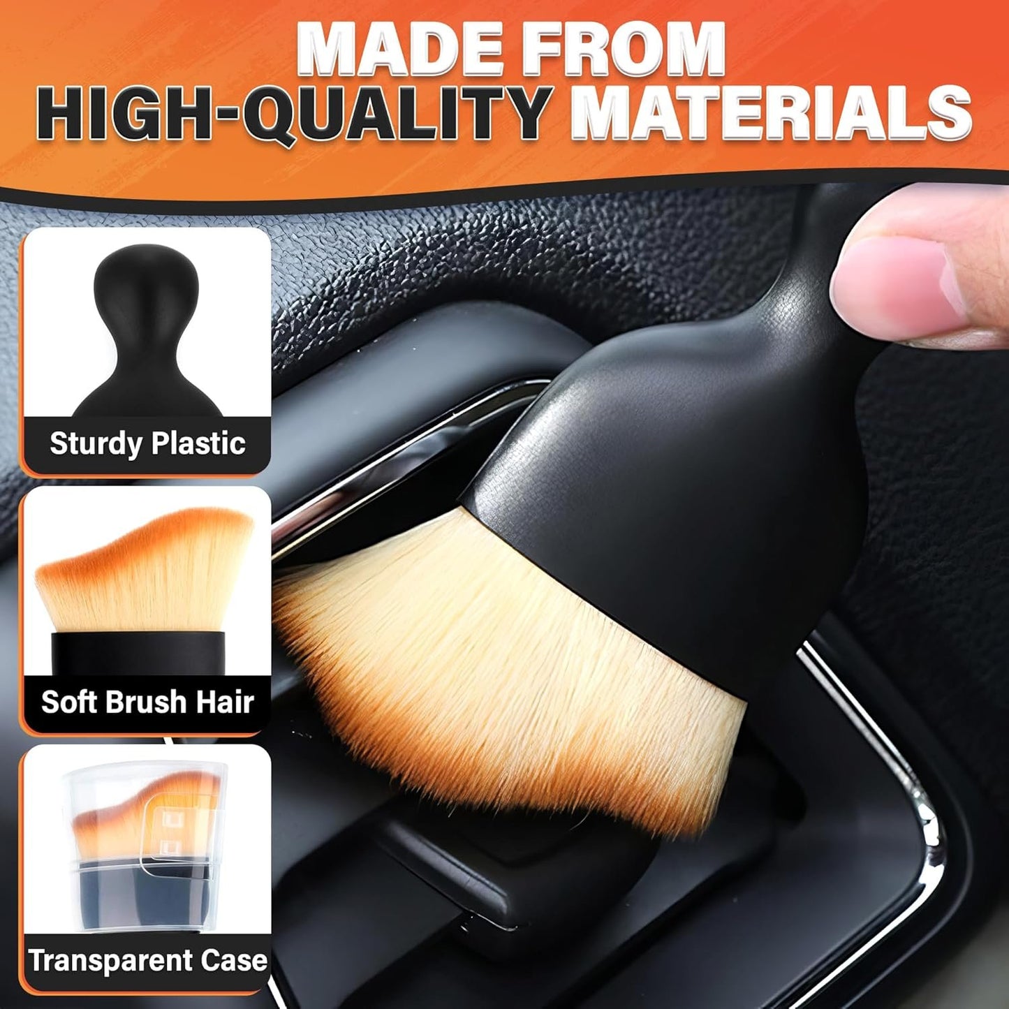 3 Pcs Car Detailing Brush Set – Cleaning Brush Interior Kit with Soft Bristles | Detail Brushes with Transparent Cases, Sturdy Plastic Handle – Waterproof Auto Detailing Brushes for Versatile Use