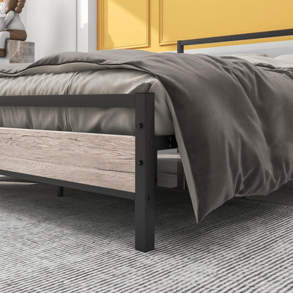 BOFENG Queen Bed Frames with Wood Headboard,Heavy Duty Platform Bed Frame No Box Spring Needed,Farmhouse beds Steel Slat Mattress Foundation Sturdy Square Pipe Design Home Furniture