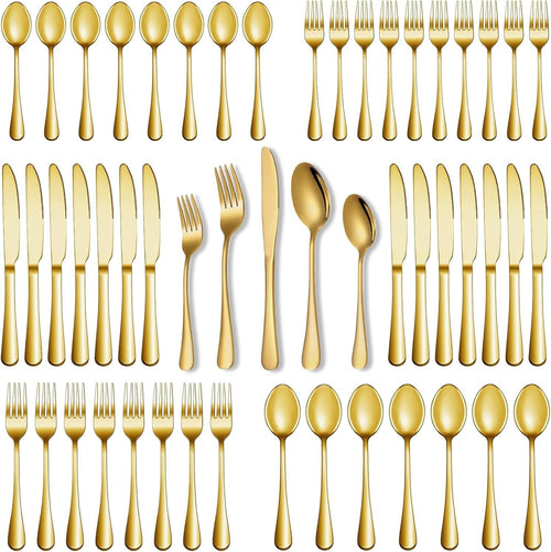 Runfly Gold Silverware Set, 40 Piece Flatware Cutlery Set for 8, Stainless Steel Silverware, Mirror Polished Cutlery Utensil Set Includes Knife Fork Spoon for Home Kitchen Restaurant