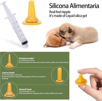 Pet Nursing Bottle, Mini Feeding Bottle and Syringes, Newborn Feeding Nipple Set With 5 Pacifiers for Puppies, Kittens, Rabbits, Squirrels and Other Small Animals