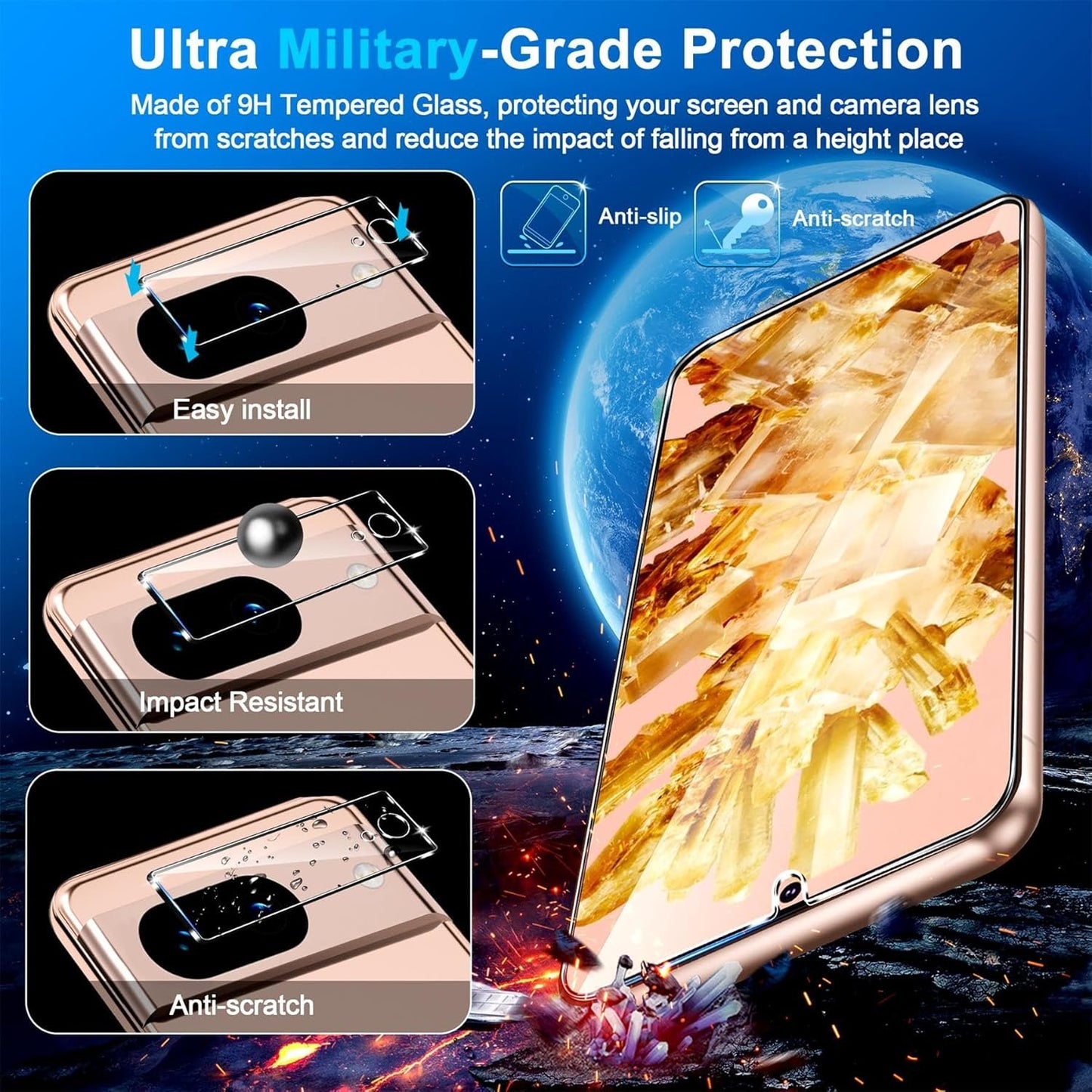 letosan [3+3 Pack] for Google Pixel 8 Screen Protector, 9H Tempered Glass, Ultrasonic Fingerprint Unlock, Case Friendly HD Clear for Google Pixel 8 Tempered Glass Screen Protector 5G