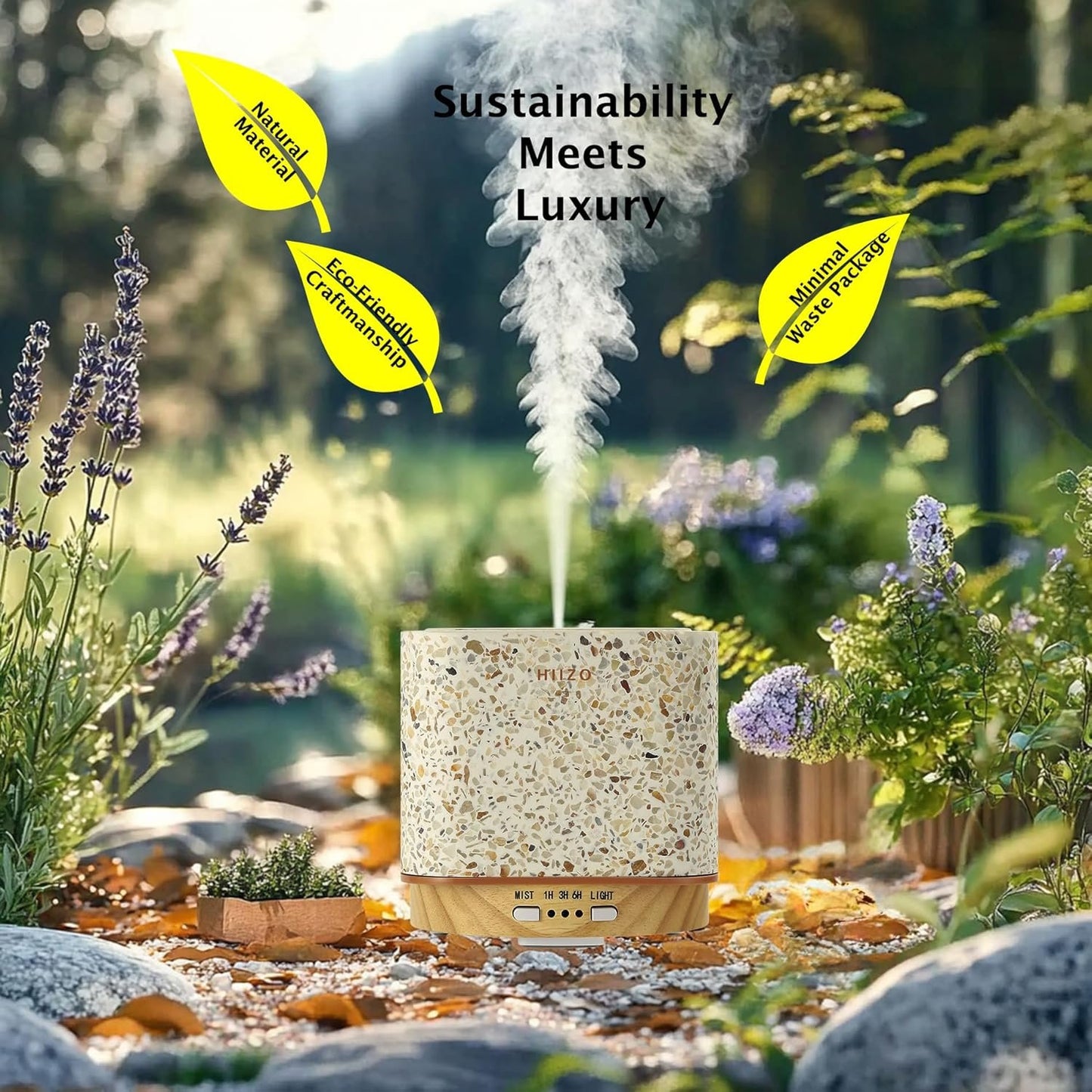 HIIZO T18 Terrazzo Aroma Diffuser – Luxury Ultrasonic Diffuser with Handcrafted Terrazzo, Stone Diffuser, LED Light Modes, 200ml Tank, Nano Mist, Auto Shut-Off, for Home Decor and Gifts
