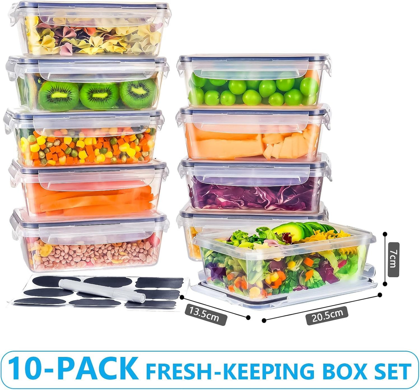 Feshory 10 Pack Meal Prep Containers & Bento Lunch Boxes with Leak Proof Lids - Food Storage Container, Freezer Containers, Fridge Organiser for Home & Kitchen Organisation