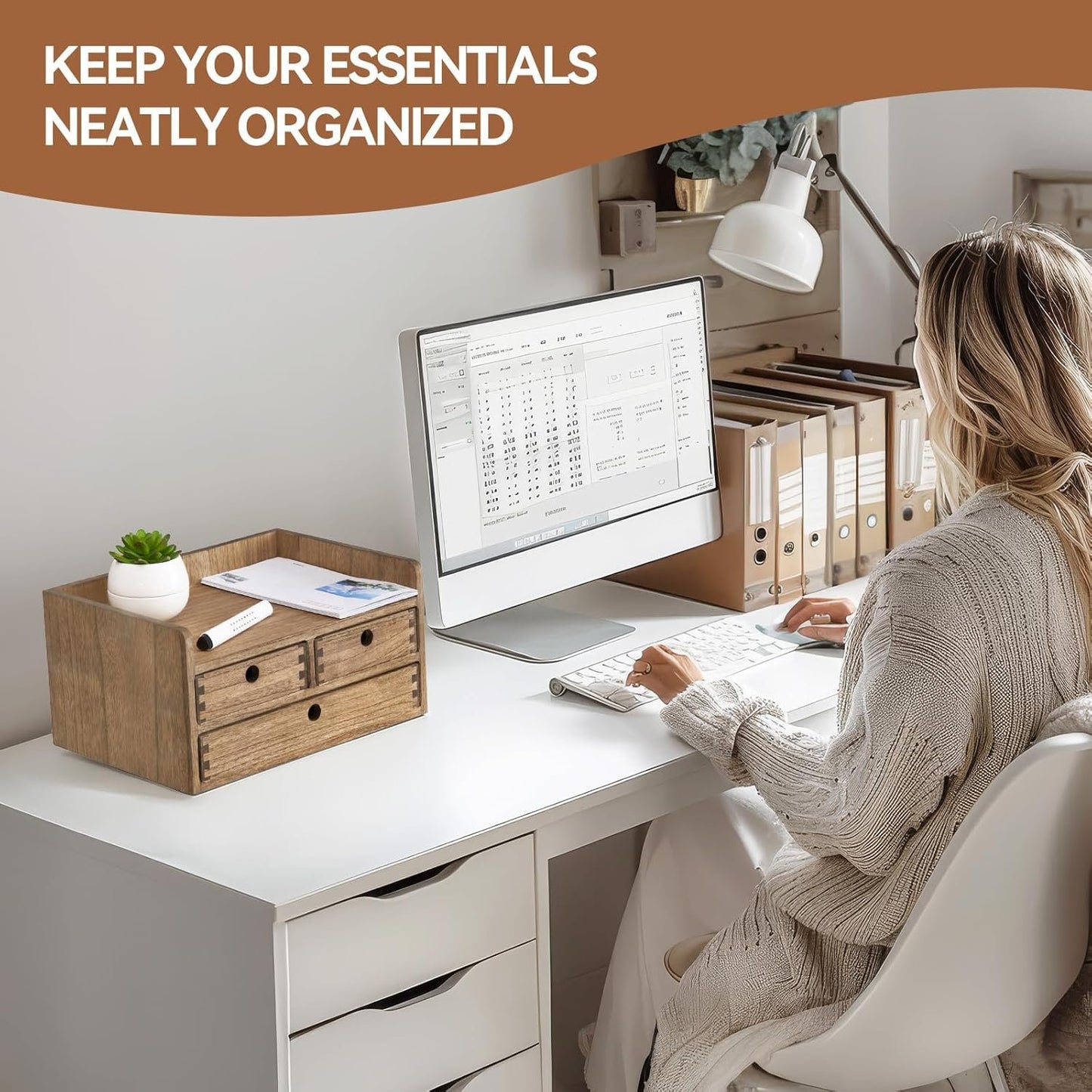 KIRIGEN Desk Organizer with Drawers - Wood Drawer Storage Box with Trays for Tabletop - Workspace Office Toiletries Supplies Tool Caddy - Wooden Storage Cabinet Dark Brownï¼ˆDT2D3C-DBRï¼‰